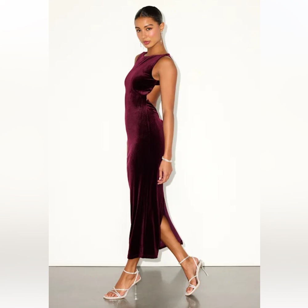 Lulus Florentina burgundy velvet backless bow midi dress women size L new - Picture 3 of 14